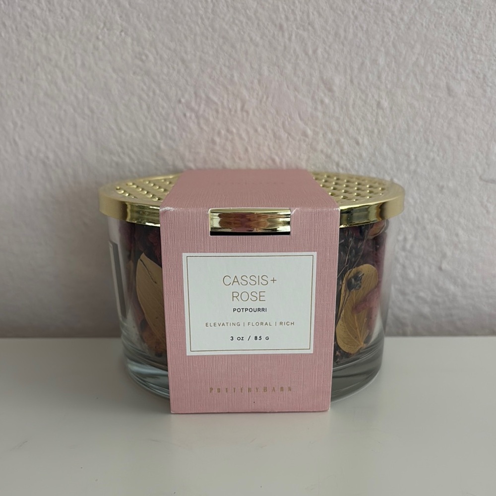 Pottery Barn Cassis + Rose Potpourri Jar - Pink & Gold